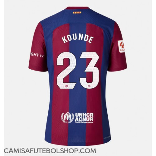 Camisa de time de futebol Barcelona Jules Kounde #23 Replicas 1º Equipamento Feminina 2023-24 Manga Curta